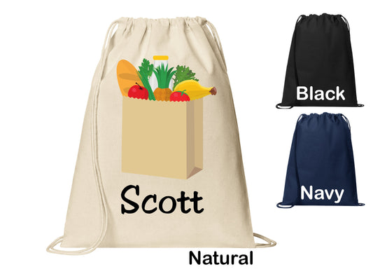 Personalized Groceries Bag Design Cinch Pack, Drawstring Gym School Pool Backpack, Printed Monogrammed Custom Name, Perfect Gift