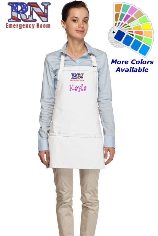 Personalized Nurse Apron, Embroidered RN Emergency Room Nurse Flag Design, Nurse Gift, RN Gift, Healthcare Worker Gift, Nurses Apron
