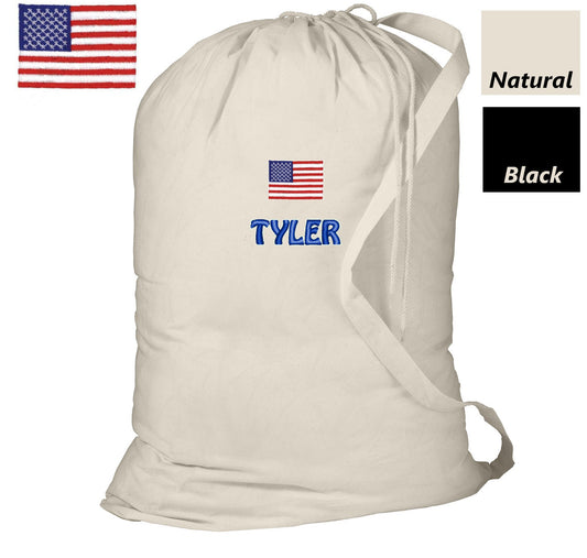 Personalized American Flag Laundry Bag, Summer Camp Bag, College Dorm Laundry Bag, School Laundry Bag, Embroidered Monogrammed with Name