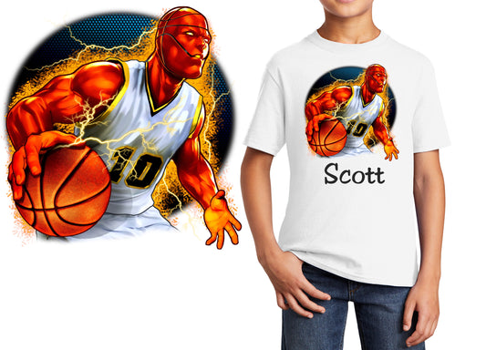Personalized Kids T-Shirt Basketball Head Design, T-Shirt, Colorful, Cotton, Low Price Inexpensive Tee Shirt, Student Gift, School Gift