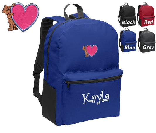 Personalized Kids Backpack Embroidered Bear with Heart Monogrammed with Name of Your Choice Perfect Kids School Gift