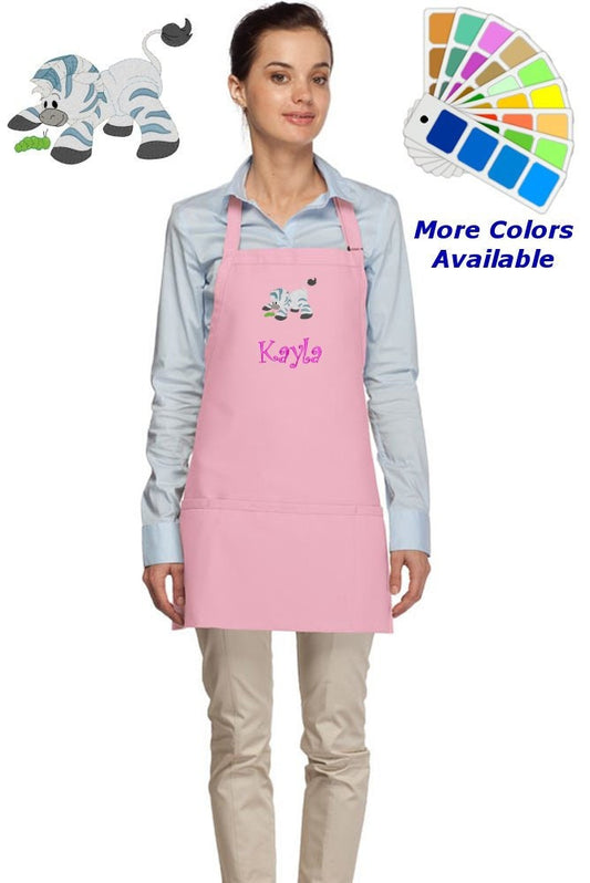 Personalized Apron Embroidered Zebra Design, Custom Apron, Monogrammed Apron Name, Dad Mom Teacher Kitchen Home House Gift