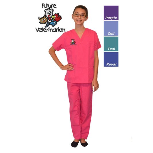 Kids Veterinarian Scrubs with Animals Embroidery Design