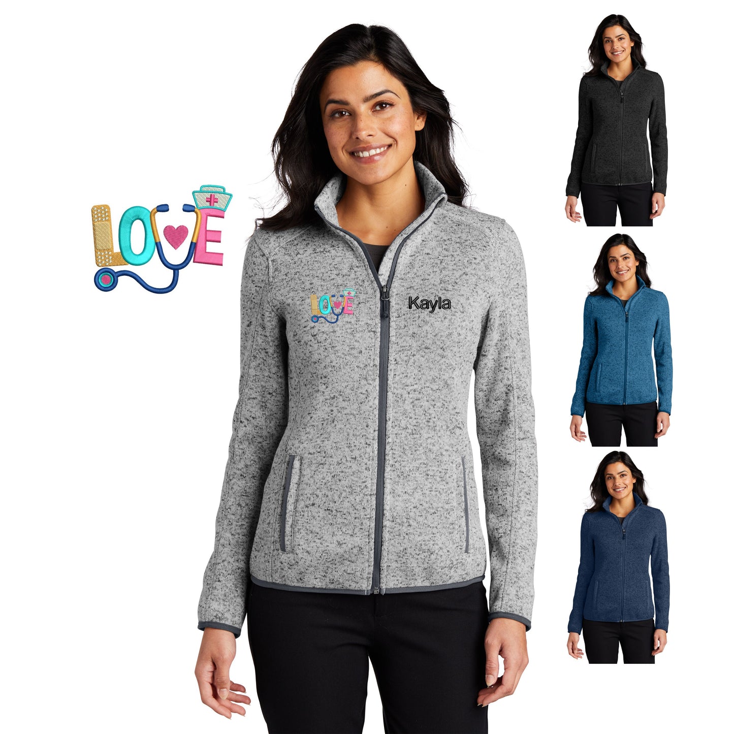 Personalized Nurse Jacket Sweater with Love Design, Custom Embroidered Text or Name, Doctor, Nurse, Jacket, Dentist, Medical Apparel