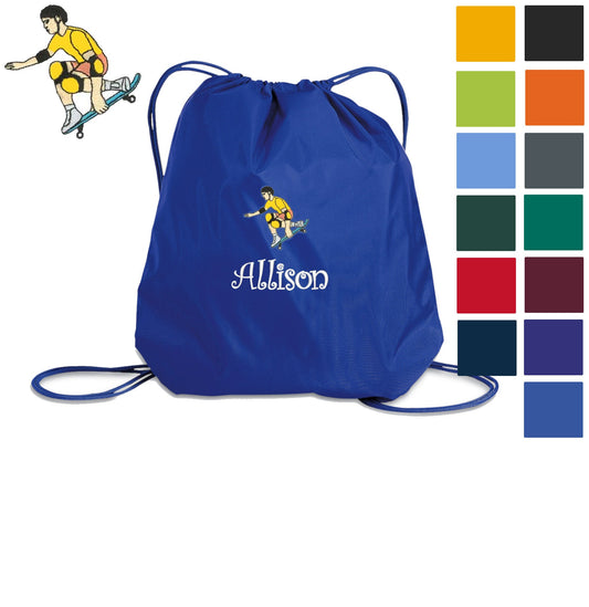 Personalized Kids Skateboard Cinch Pack, Drawstring Gym School PE Pool Backpack, Embroidered Sports Bag, Monogrammed Custom Name, Kids Gift