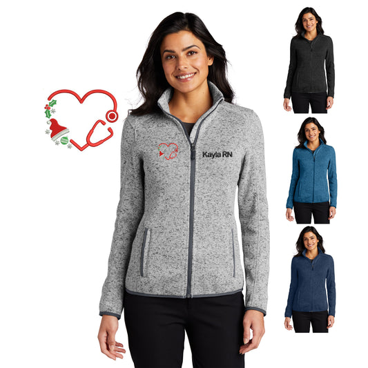 Personalized Nurse Jacket Sweater with Christmas Heart Design, Custom Embroidered Text or Name, Doctor, Nurse, Jacket, Medical Apparel