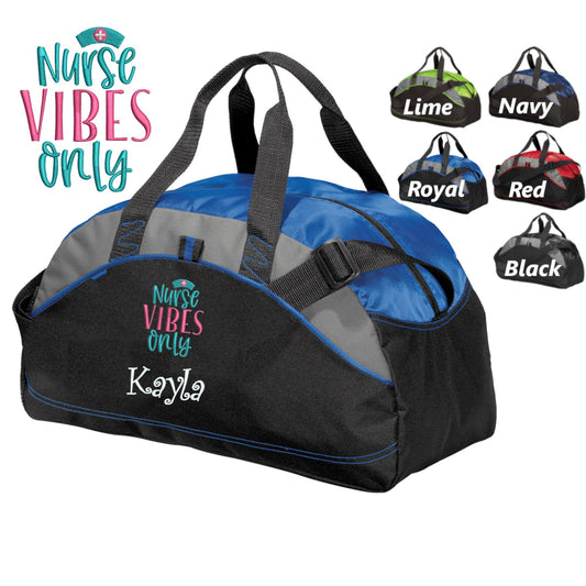 Personalized Nurse Duffle Bag with Nurse Vibes Design, Scrubs Bag, Embroidered Custom Name, Hospital Bag, Travel Bag Monogrammed Travel Gift