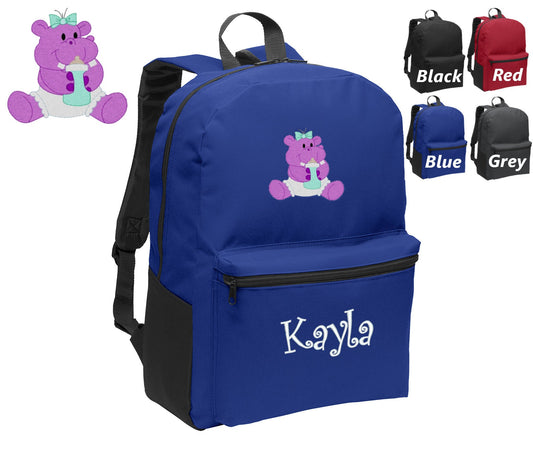 Personalized Kids Backpack Embroidered Hippo with Name of Your Choice Perfect Kids School Gift