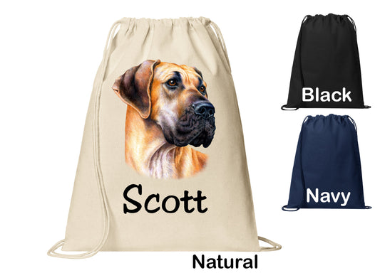 Personalized Great Dane Dog Design Cinch Pack, Drawstring Gym School Pool Backpack, Printed Monogrammed Custom Name, Perfect Gift