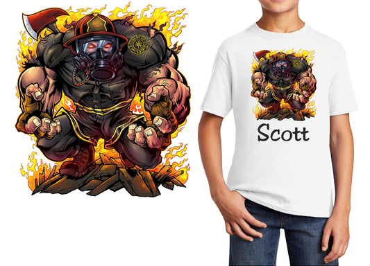 Personalized Kids T-Shirt Firefighter Bodybuilder Design, T-Shirt, Colorful, Cotton, Low Price Inexpensive Tee Shirt, Student School Gift