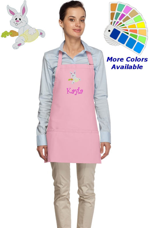 Personalized Apron Embroidered Bunny Rabbit Design, Custom Apron, Monogrammed Apron Name, Dad Mom Teacher Kitchen Home House Gift