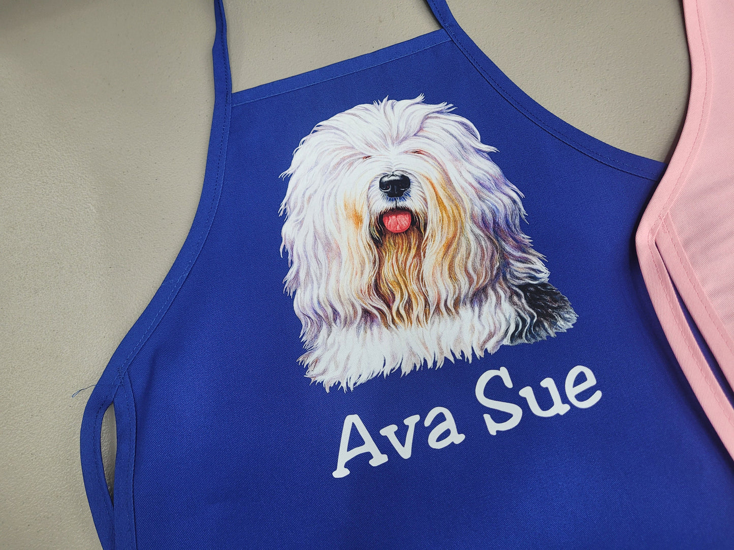 Personalized Kids Apron Old English Sheep Dog Design, Monogrammed Gift, Chef Gift, Cooking Party, Art Party, School Aprons, Printed Apron