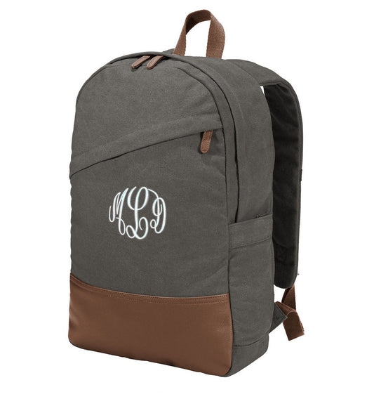 Monogrammed Grey Backpack, Mens Backpack, School, Student Gift, College Gift, Custom Backpack, Embroidered with Name of Your Choice