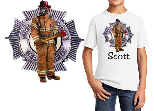 Personalized Kids T-Shirt Firefighter with Axe Design, T-Shirt, Colorful, Cotton, Low Price Inexpensive Tee Shirt, Student School Gift