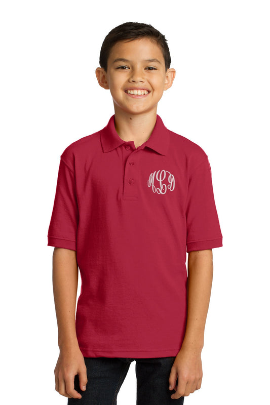 Monogrammed Kids Red Polo Shirt Embroidered with Initials of Your Choice
