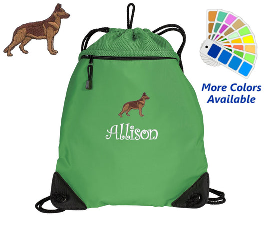 Personalized Cinch Pack, Drawstring Gym School PE, Pool Backpack, Embroidered German Shepherd Dog, Monogrammed Custom Name, Perfect Gift