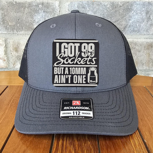 Funny Mechanics Leather Patch Trucker Hat, Richardson 112, 99 Sockets, Men Shop Cap, Work Hat, Garage Hat, Dad Gift, Pistons, Laser Engraved