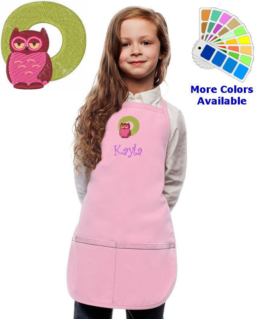 Personalized Kids Apron with Animal Alphabet Letter O Owl Embroidery Design, Monogrammed Art Smock, Childrens Apron, Cooking Gift