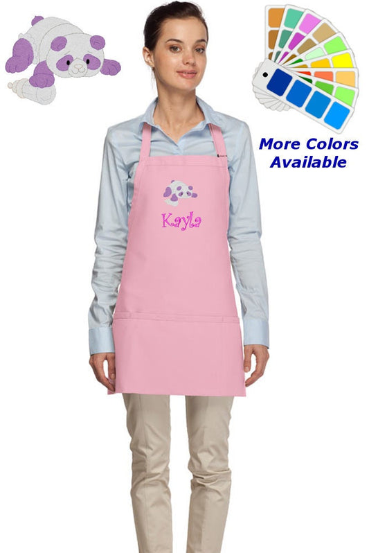 Personalized Apron Embroidered Panda Bear Design, Custom Apron, Monogrammed Apron Name, Dad Mom Teacher Kitchen Home House Gift