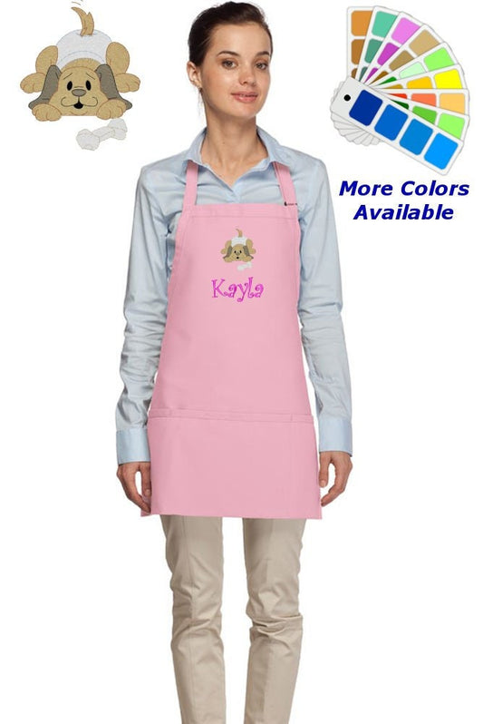 Personalized Apron Embroidered Puppy Dog Design, Custom Apron, Monogrammed Apron Name, Dad Mom Teacher Kitchen Home House Gift