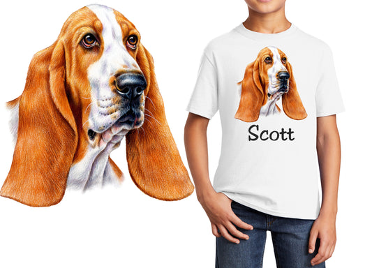 Personalized Kids T-Shirt Basset Hound Dog Design, T-Shirt, Colorful, Cotton, Low Price Inexpensive Tee Shirt, Student Gift, School Gift