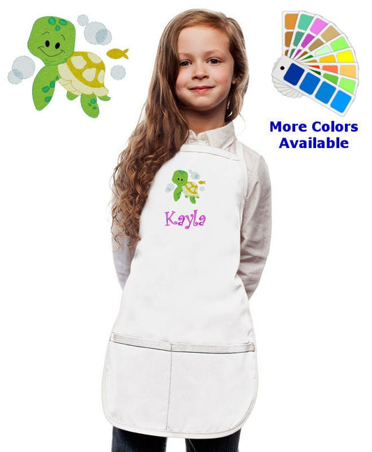 Personalized Kids Apron with Sea Turtle Embroidery Design, Monogrammed Birthday Gift, Kids Chef Apron, Kids Cook Apron, Custom Apron