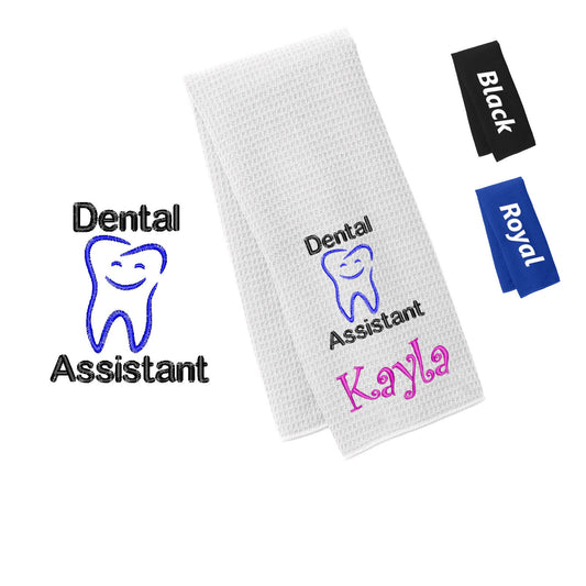 Personalized Dental Assistant Towel Tooth Design, Gym, Workout Fitness Towel, Waffle Microfiber, Embroidered Name Monogrammed Dentist Gift
