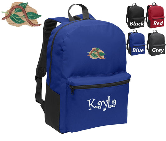 Personalized Kids Backpack Embroidered Earthworm Monogrammed with Name of Your Choice Perfect Kids School Gift