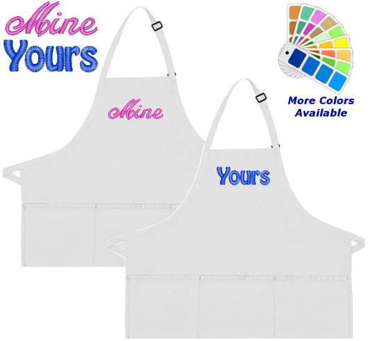 Apron Embroidered with Mine Yours Embroidery Design Wedding Gift Mr Mrs