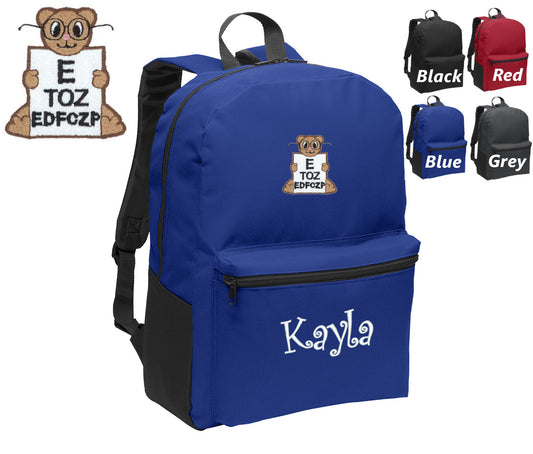 Personalized Kids Backpack Embroidered Eye Doctor Bear Optometrist Monogrammed with Name of Your Choice Perfect Kids School Gift