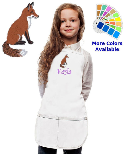 Personalized Kids Apron with Fox Embroidery Design