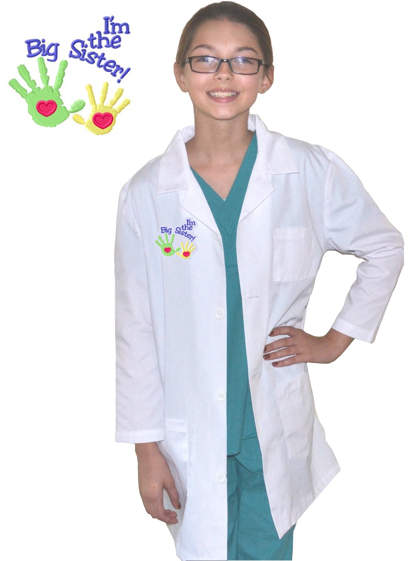 Kids Lab Coat with Big Sister Hands Embroidery Design