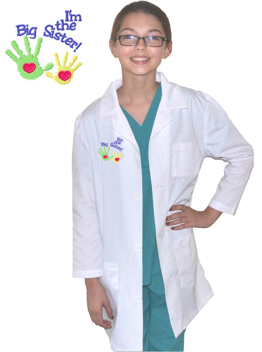 Kids Lab Coat with Big Sister Hands Embroidery Design