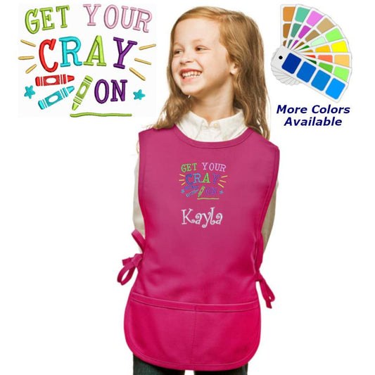 Personalized Kids Art Smock Cobbler Apron with Get Your Crayon Embroidery Design, Art Class, Artist, Artist Gift, School Gift, Student Gift