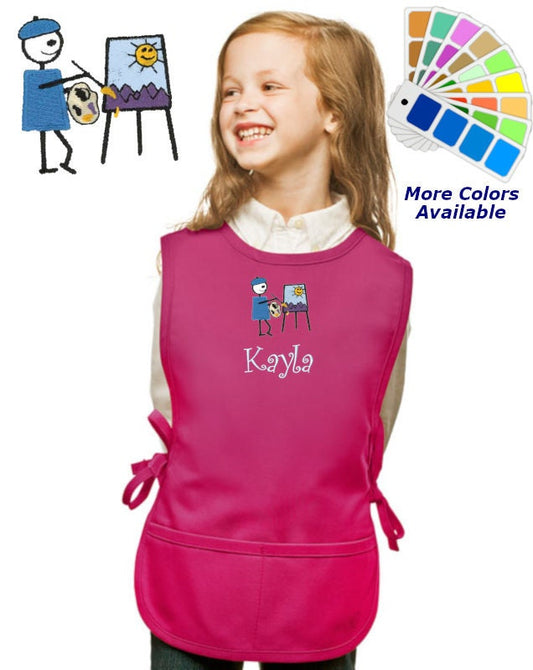 Personalized Kids Art Smock Cobbler Apron with Artist Embroidery Design