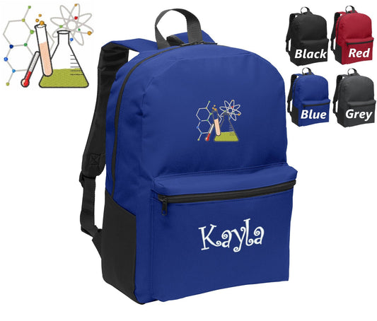 Personalized Kids Backpack Embroidered Chemistry Science Monogrammed with Name of Your Choice Perfect Kids School Gift