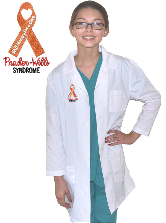 Kids Lab Coat with Prader Willi Syndrome Ribbon Embroidery Design for little Doctors and Nurses