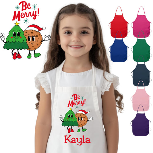 Personalized Kids Christmas Cookie Tree Apron, Printed Name, Monogrammed Chef Uniform, Chef Gift, Cooking Party, Art Party, Holiday Smock