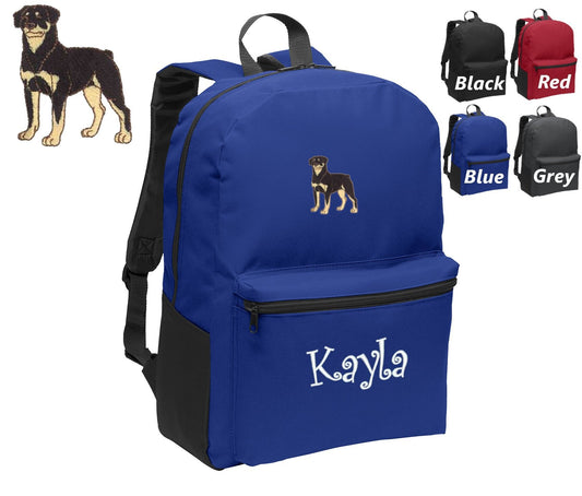 Personalized Kids Backpack Embroidered Rottweiler Dog Monogrammed with Name of Your Choice Perfect Kids School Gift