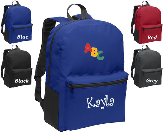 Personalized Kids Backpack Embroidered ABC Alphabet Monogrammed with Name of Your Choice Perfect Kids School Gift