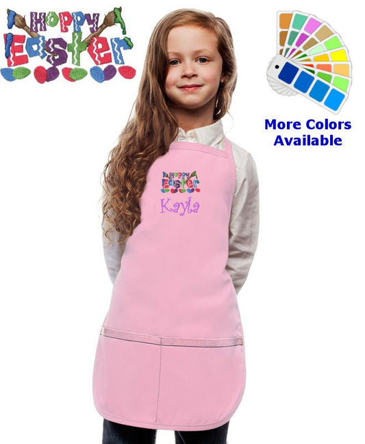Personalized Kids Easter Apron with Hoppy Easter Embroidery Design, Monogrammed, Art Gift, Chef Gift, Cooking Party, Art Party, School