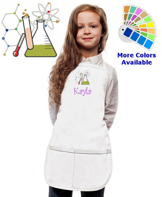 Personalized Kids Chemistry Apron Chemistry Flask Test Tubes Embroidery Science Design, Cooking Kitchen, School Student Gift, Monogrammed