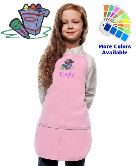 Personalized Kids Art Smock with Crayons Embroidery Design