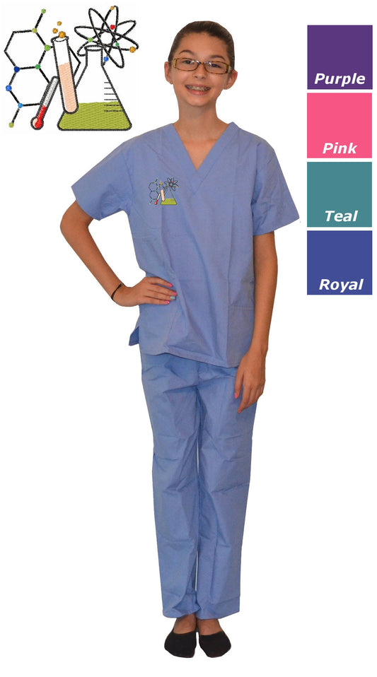 Kids Chemistry Scrubs with Flask Test Tube Embroidery Design