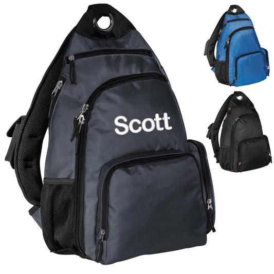 Personalized Crossbody Backpack, Sling Pack, Embroidered Monogrammed Name, Side Bottle Pocket, College Gift, Student Gift, Custom Backpack