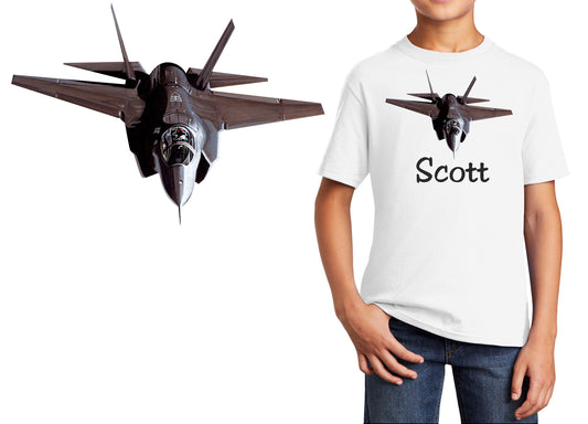 Personalized Kids T-Shirt F35 Fighter Jet Plane Design, T-Shirt, Military, Cotton, Low Price Inexpensive Tee Shirt, Kids Gift, Student Gift