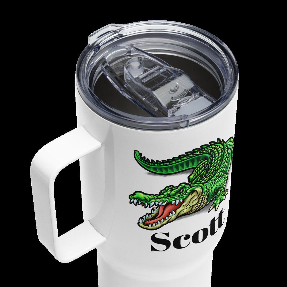 Custom Alligator Tumbler with Handle, Stainless Steel BPA-free Travel Cup, 25 Ounce Mug, Dad Gift