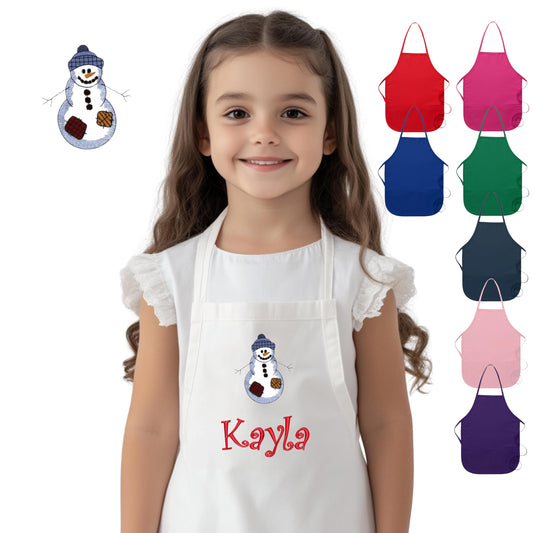 Personalized Kids Christmas Snowman Apron, Embroidered Name, Monogrammed Chef Uniform, Chef Gift, Cooking Party, Art Party, School Smock