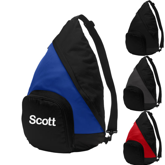 Personalized Crossbody Sling Pack, Embroidered Monogrammed Name, Side Bottle Pocket, College Gift, Student Gift, Custom Backpack