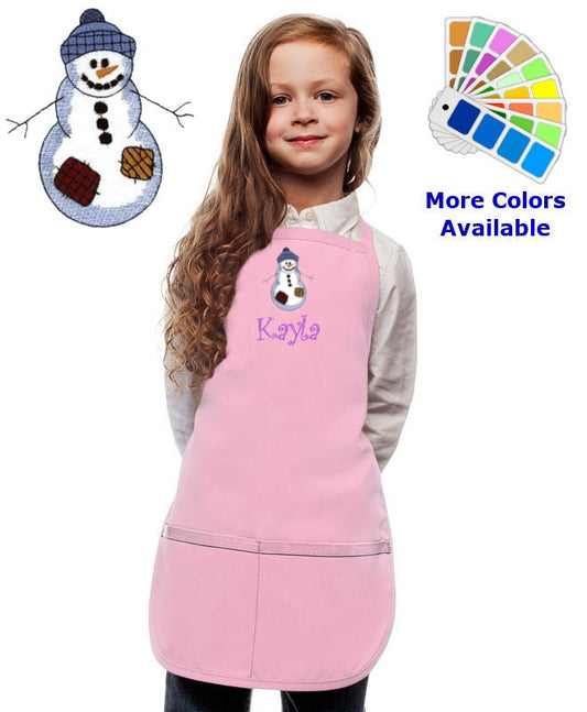 Personalized Kids Christmas Apron with Frosty the Snowman Embroidery Design
